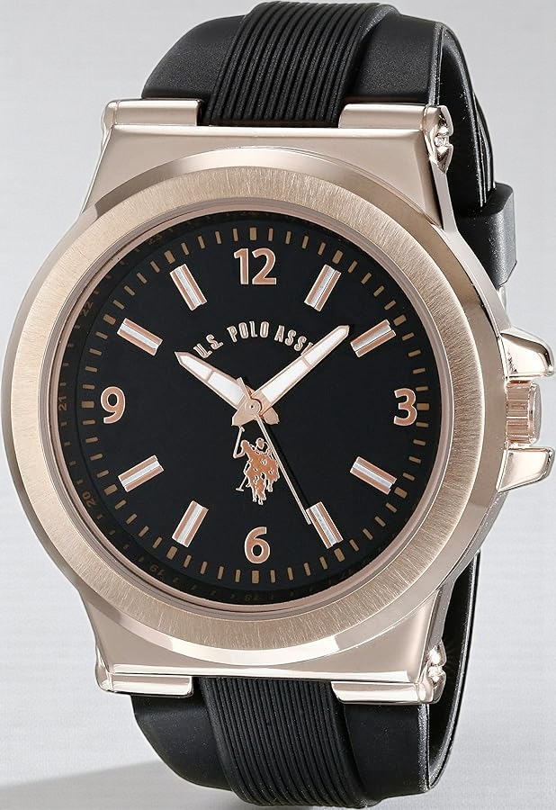 U.S. Polo Assn. Sport Men's  Rose Gold-Tone and Black Silicone Strap Watch
