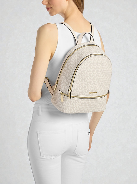 Rhea Medium Metallic Signature Logo Backpack 35F5GRAB2V