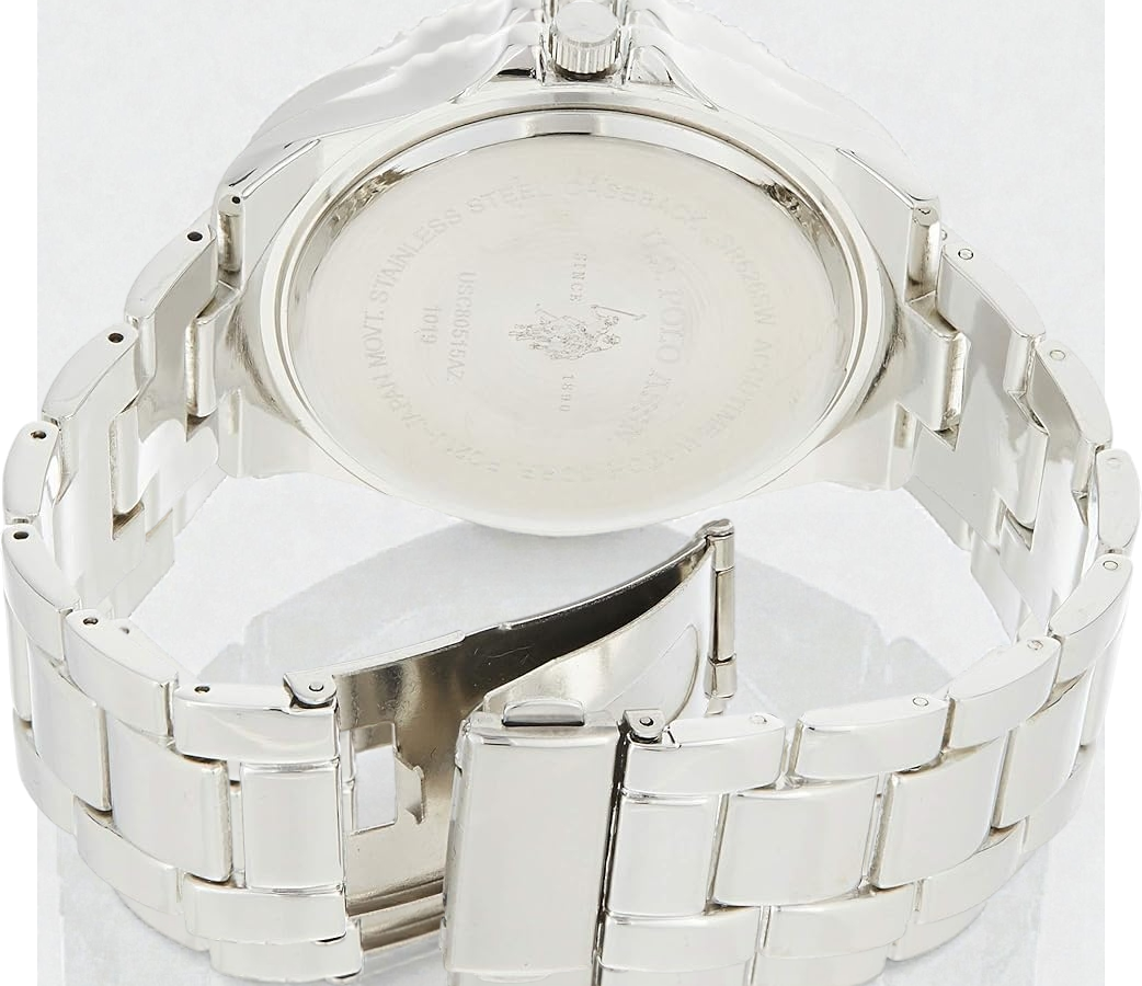 U.S. Polo Assn. Men's Analog Stainless Steel Watch with Black Dial and Rotating Bezel