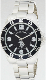 U.S. Polo Assn. Men's Analog Stainless Steel Watch with Black Dial and Rotating Bezel