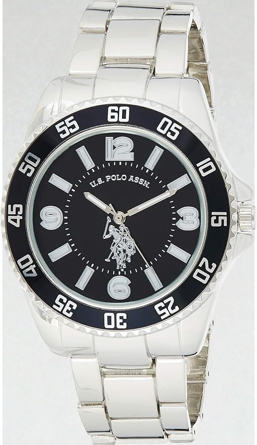 U.S. Polo Assn. Men's Analog Stainless Steel Watch with Black Dial and Rotating Bezel