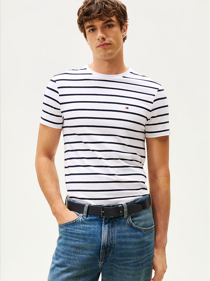 Tommy Stripe Stretch-Cotton T-Shirt