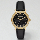 M.K Women's Corey Three-Hand Black Leather Watch, 38mm