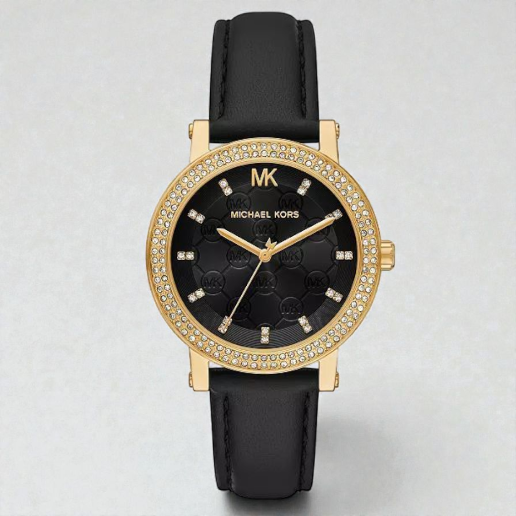 M.K Women's Corey Three-Hand Black Leather Watch, 38mm