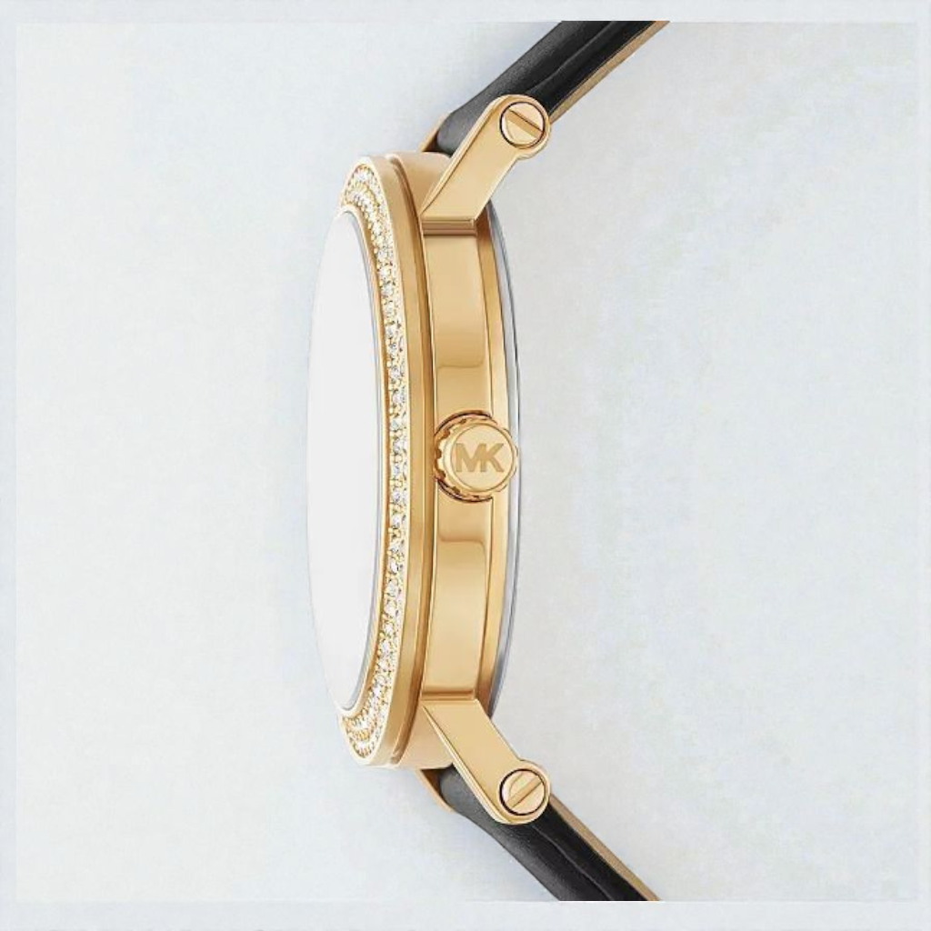 M.K Women's Corey Three-Hand Black Leather Watch, 38mm