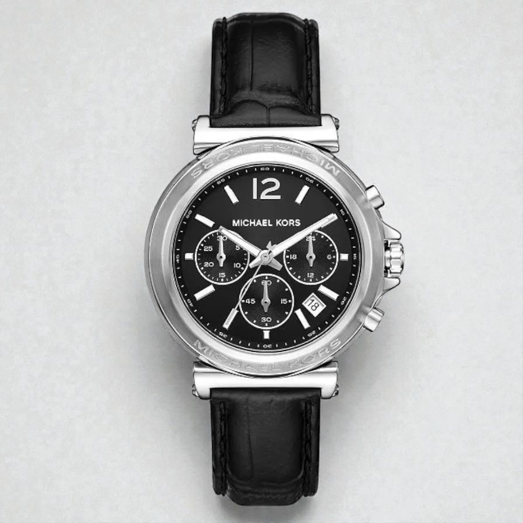 M.K Women's Maren Chronograph Black Leather Watch 40mm