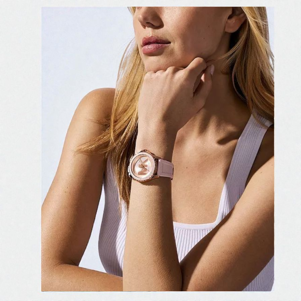 M.K Women's Everest Three-Hand Blush Pink Silicone Watch, 40mm