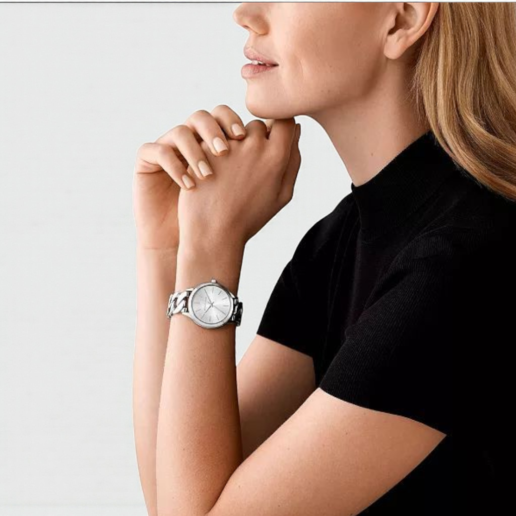 M.K Women's Slim Runway Three-Hand Silver-Tone Stainless Steel Watch 38mm