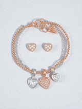Immediate Guess Mixed-Tone Heart Layered Bracelet and Earrings Box Set