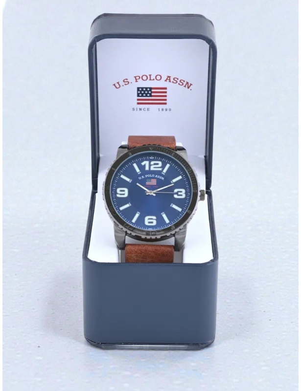 Immediate MEN'S BLUE FACE AND BROWN STRAP ANALOG WATCH– Polo