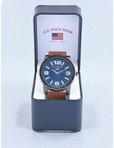 Immediate MEN'S BLUE FACE AND BROWN STRAP ANALOG WATCH– Polo