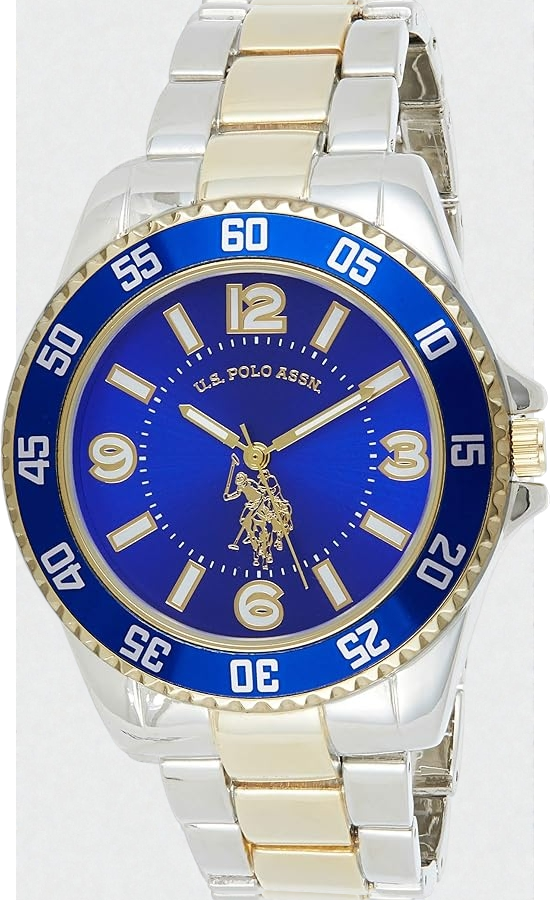 U.S. Polo Assn. Men's Two-Tone Watch with Royal Blue Dial and Fold-Over Clasp