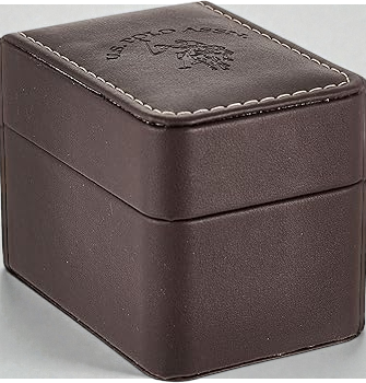 U.S. Polo Assn. Men's Brown Leather Strap Watch with Blue Dial and Silver-Tone Case