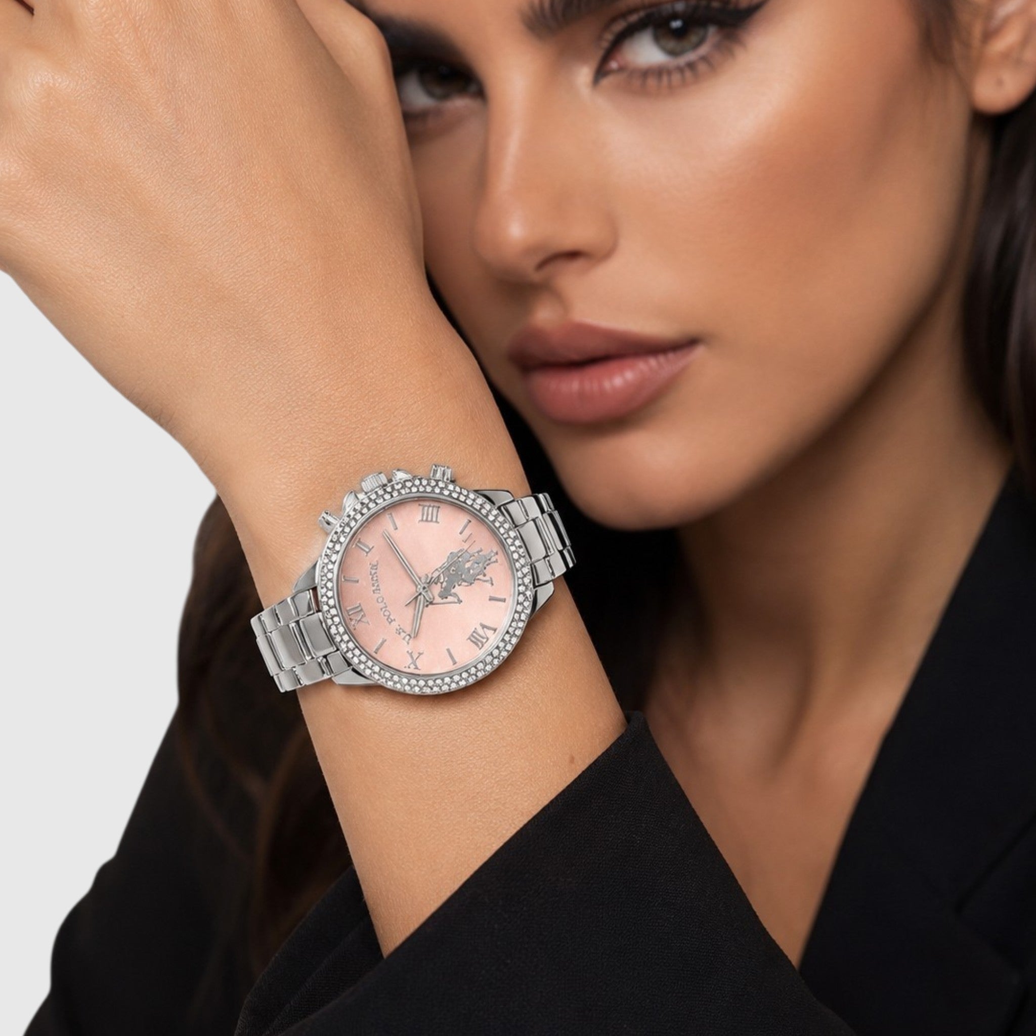 LADIES SILVER EMBELLISHED WATCH WITH PINK ,USC40712UO-0000A