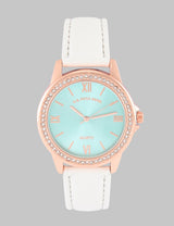 LADIES BLUE FACE WATCH WITH GOLD ACCENT,USC41033UO-0000A
