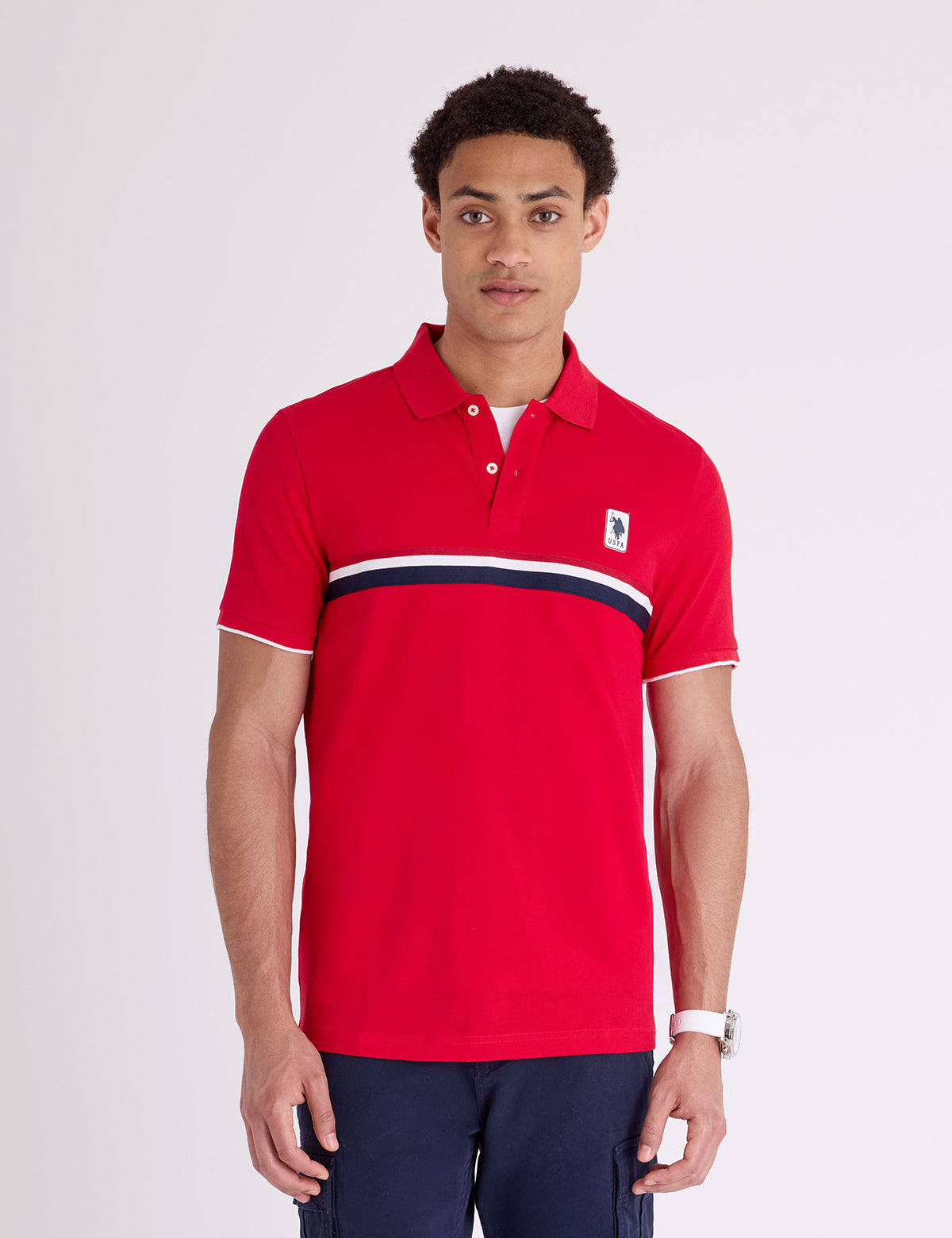 PIECED SIGNATURE STRIPE PIQUE POLO SHIRT
