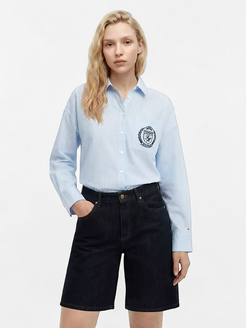 Relaxed Fit Crest Logo Striped Shirt Serial  XW05475-C1Z