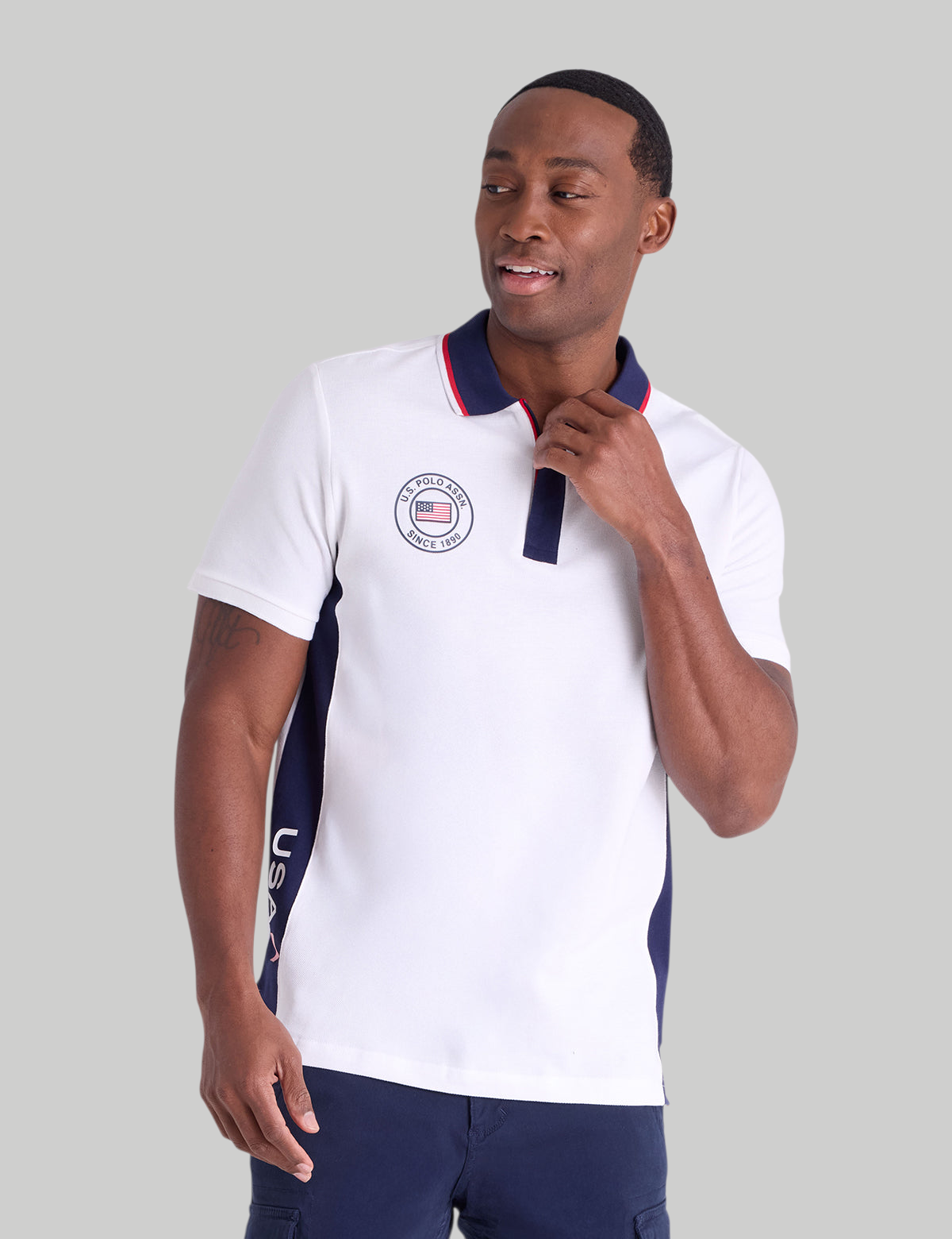 USA VERTICAL PATCH PIQUE POLO SHIRT WITH ZIP PLACKET