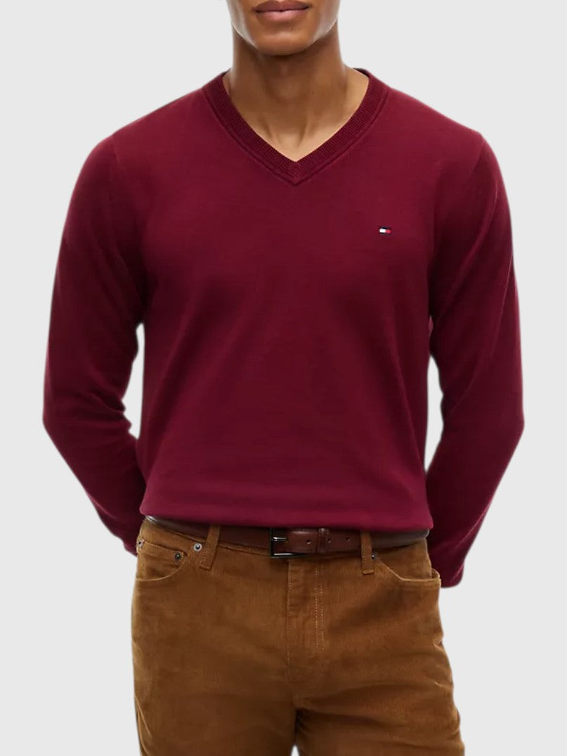 TOMMY HILFIGER Solid Logo V-Neck Sweater,78J8323-BDS