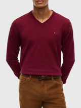 TOMMY HILFIGER Solid Logo V-Neck Sweater,78J8323-BDS