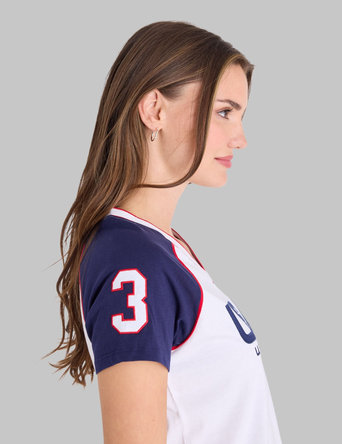 USA RAGLAN SLEEVE V-NECK T-SHIRT,21T0108-1D00A