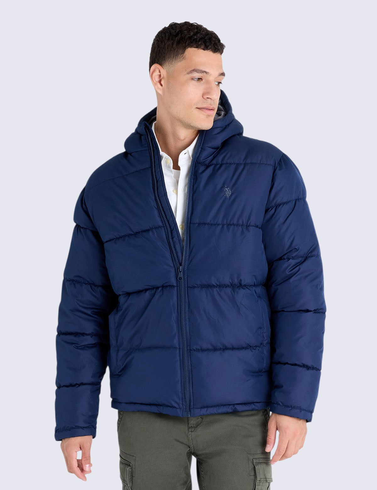 US.POLO.ASSN SOLID QUILTED CHANNEL PUFFER JACKET, 109904-P200A