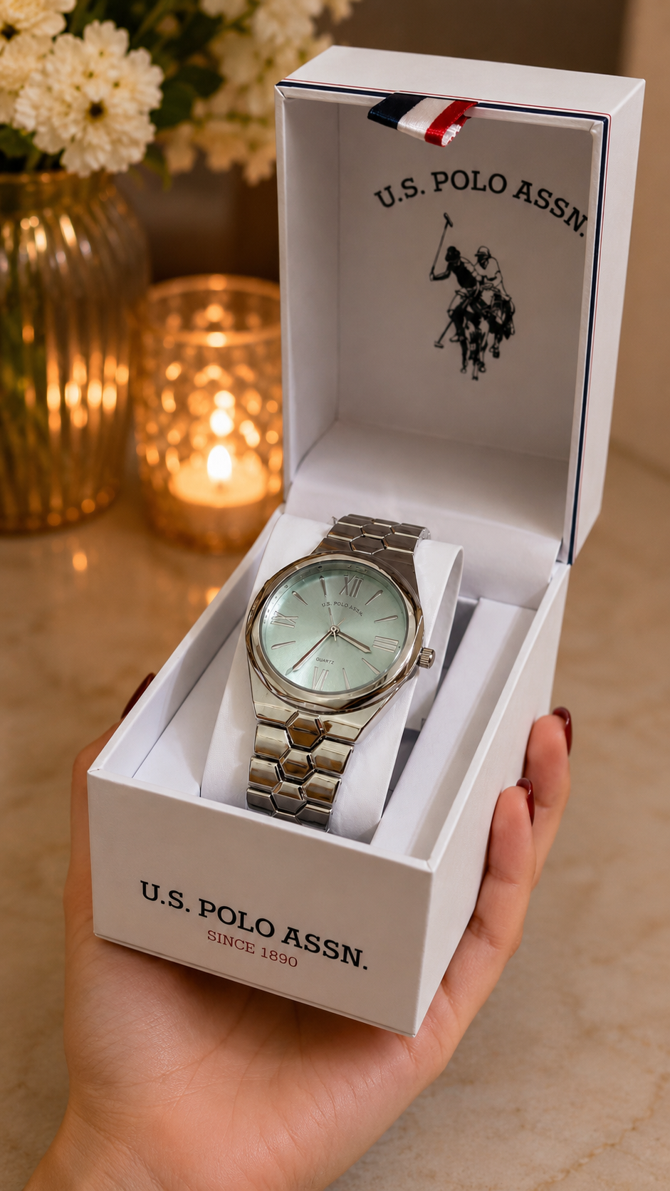 Immediate LADIES SILVER LINK WATCH WITH BLUE FACE,USC40734UO-0000A