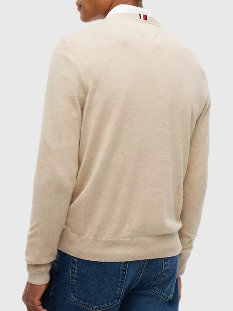 TOMMY HILFIGER Solid Logo V-Neck Sweater,78J8323-BDS