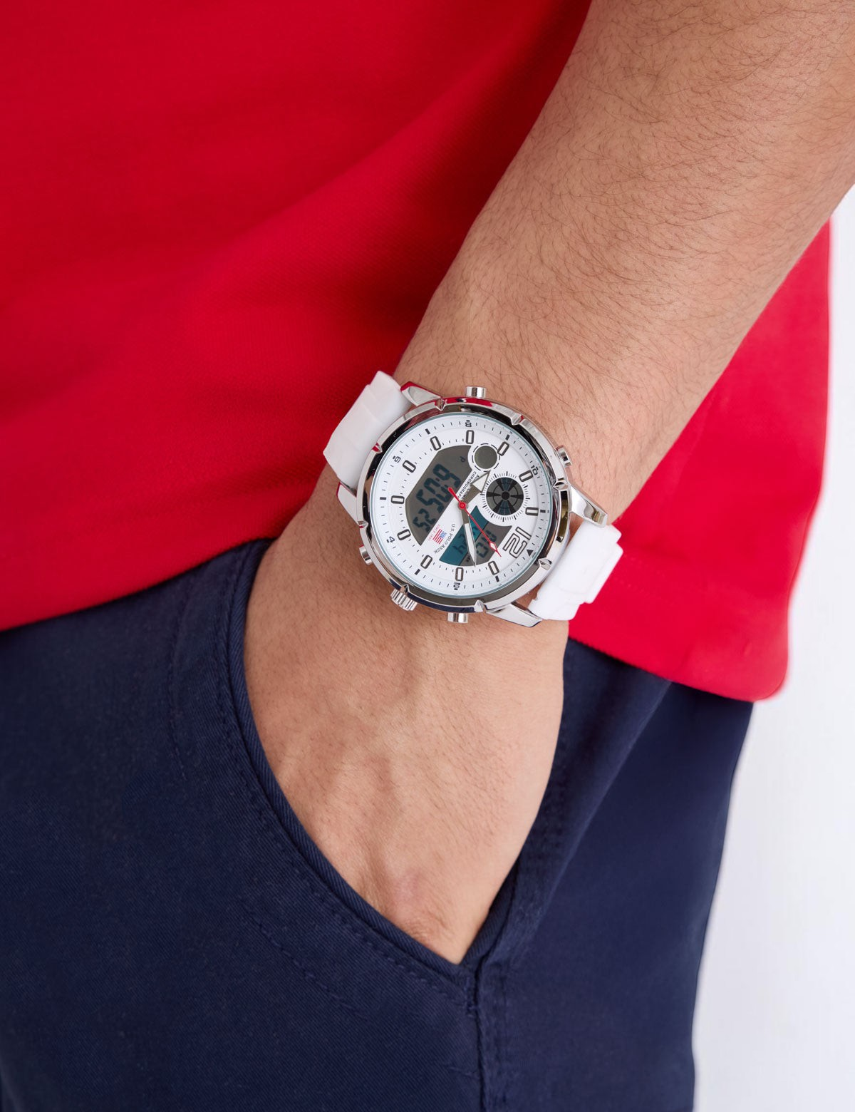 Immediate MENS MENS WHITE STRAP ANADIGI WATCH US9893UO-0000A