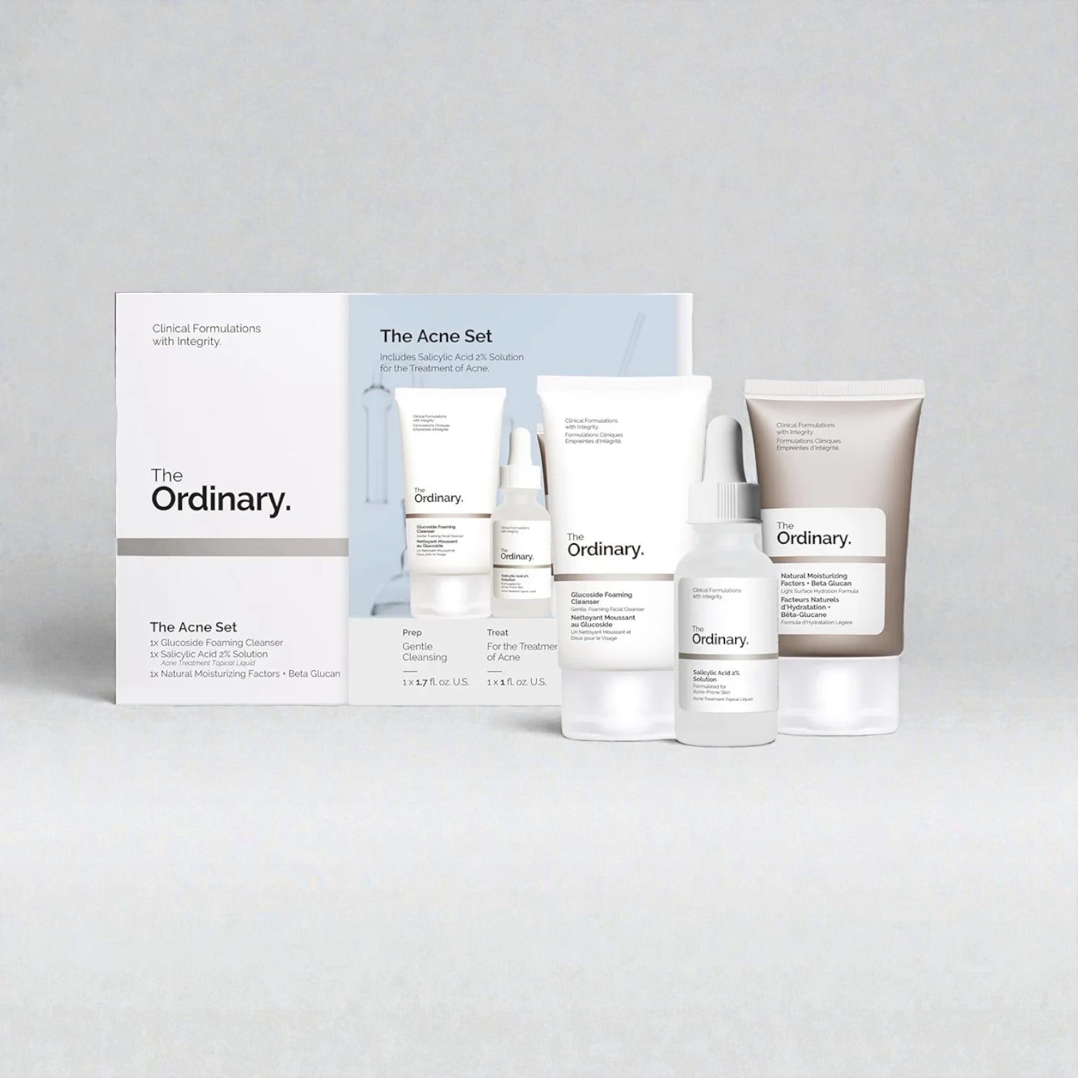 The Ordinary The Acne Set, 3-Step Skin Regimen with Glucoside Foaming Cleanser, Salicylic Acid 2% Solution, and Natural Moisturizing Factors + Beta Glucan | Skin Care Set