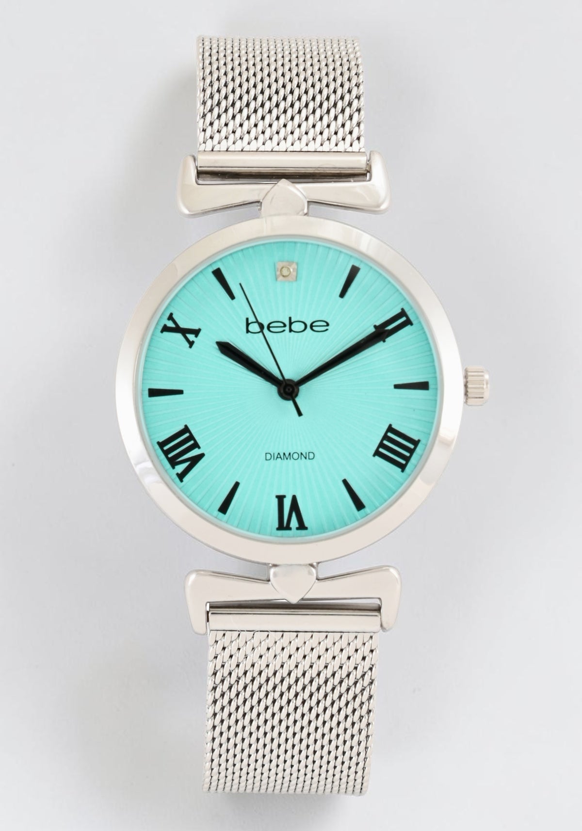 Silver Mesh Strap Round Diamond Dial Watch