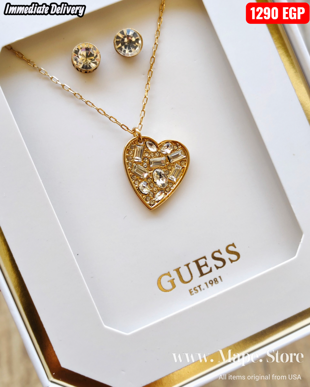 Immediate Guess Heart Pendant Necklace & Stud Earrings Set
