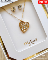 Immediate Guess Heart Pendant Necklace & Stud Earrings Set