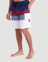 10" COLORBLOCK STRIPE CARGO SWIM SHORTS