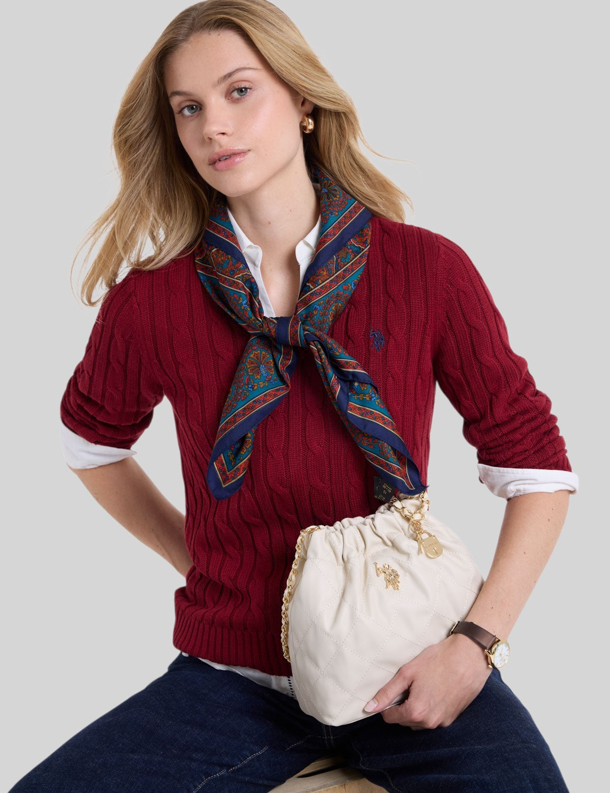 US.POLO.ASSN GOLDIE QUILTED LOCK CHAIN CROSSBODY,27V0143-AA00A