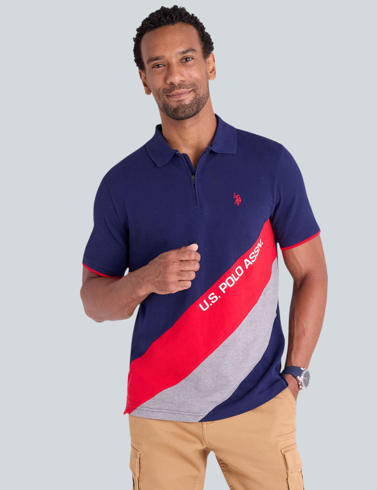PIQUE COLOR BLOCK ZIPPER POLO SHIRT,11P0111-3O00A