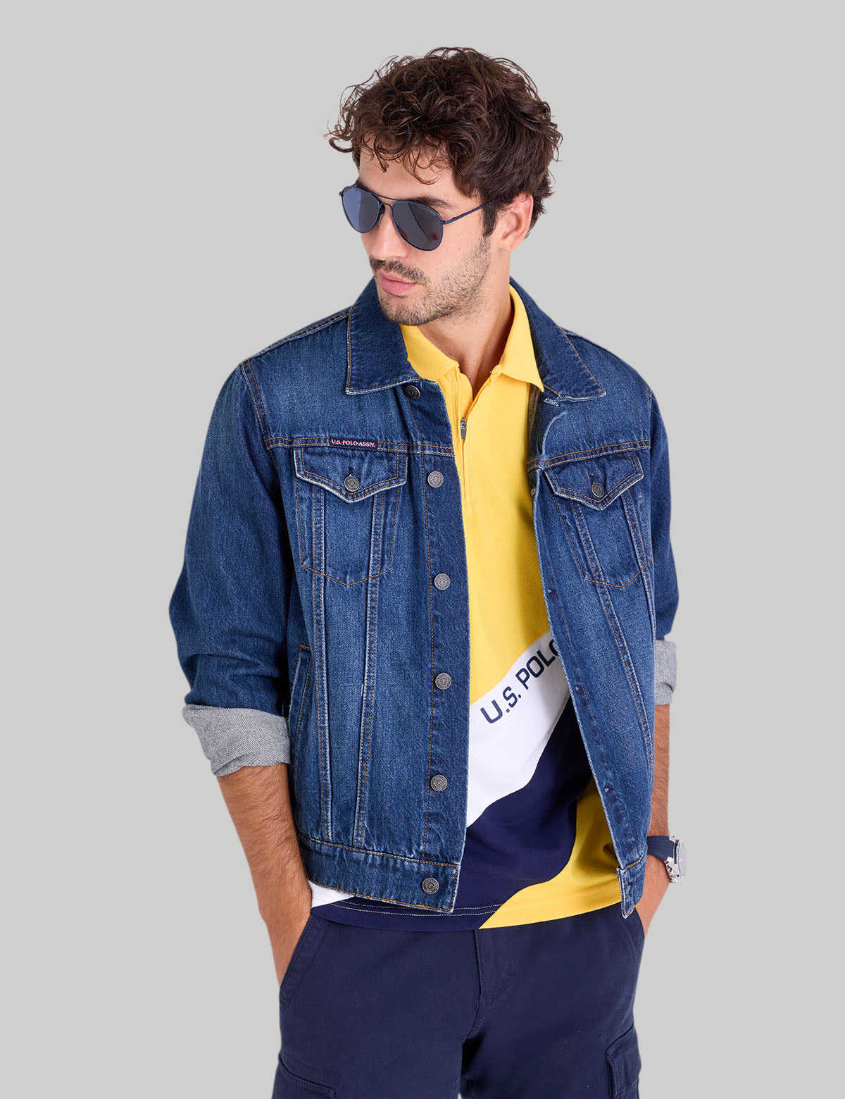 PIQUE COLOR BLOCK ZIPPER POLO SHIRT
