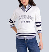 EGRET, V-NECK VARSITY STRIPE SWEATER,321112C