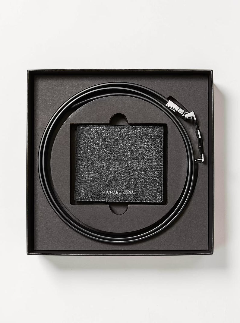Michael Kors Signature Logo Wallet and Reversible Belt Gift Set,36F5LGFN9B