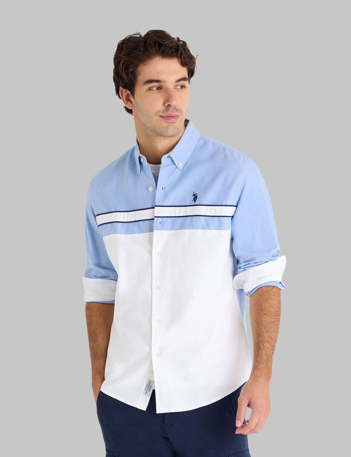 LONG SLEEVE COLORBLOCK COTTON OXFORD SHIRT