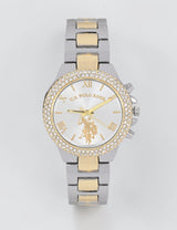 LADIES TWO TONE EMBELLISHED LINK WATCH,USC40715UO-0000A