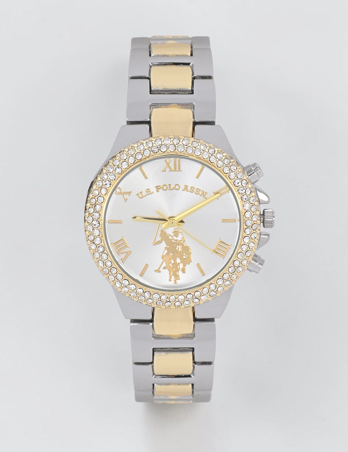 LADIES TWO TONE EMBELLISHED LINK WATCH,USC40715UO-0000A