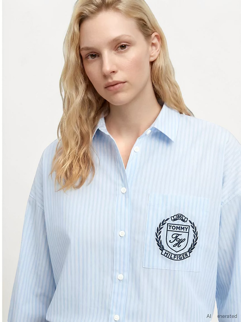 Relaxed Fit Crest Logo Striped Shirt Serial  XW05475-C1Z