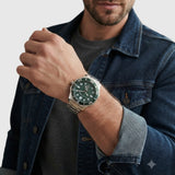 MENS TWO TONE LINK WATCH WITH GREEN DIAL,USC81002UO-0000A
