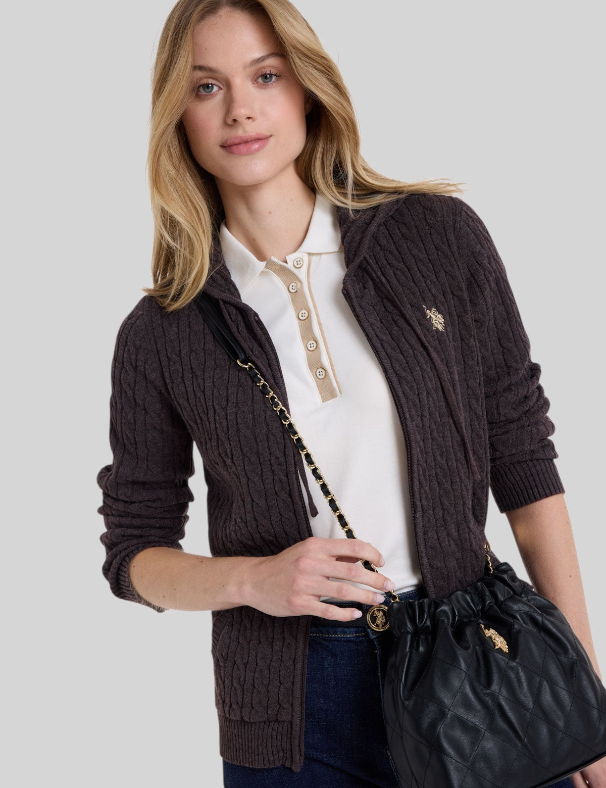 US.POLO.ASSN GOLDIE QUILTED LOCK CHAIN CROSSBODY,27V0143-AA00A