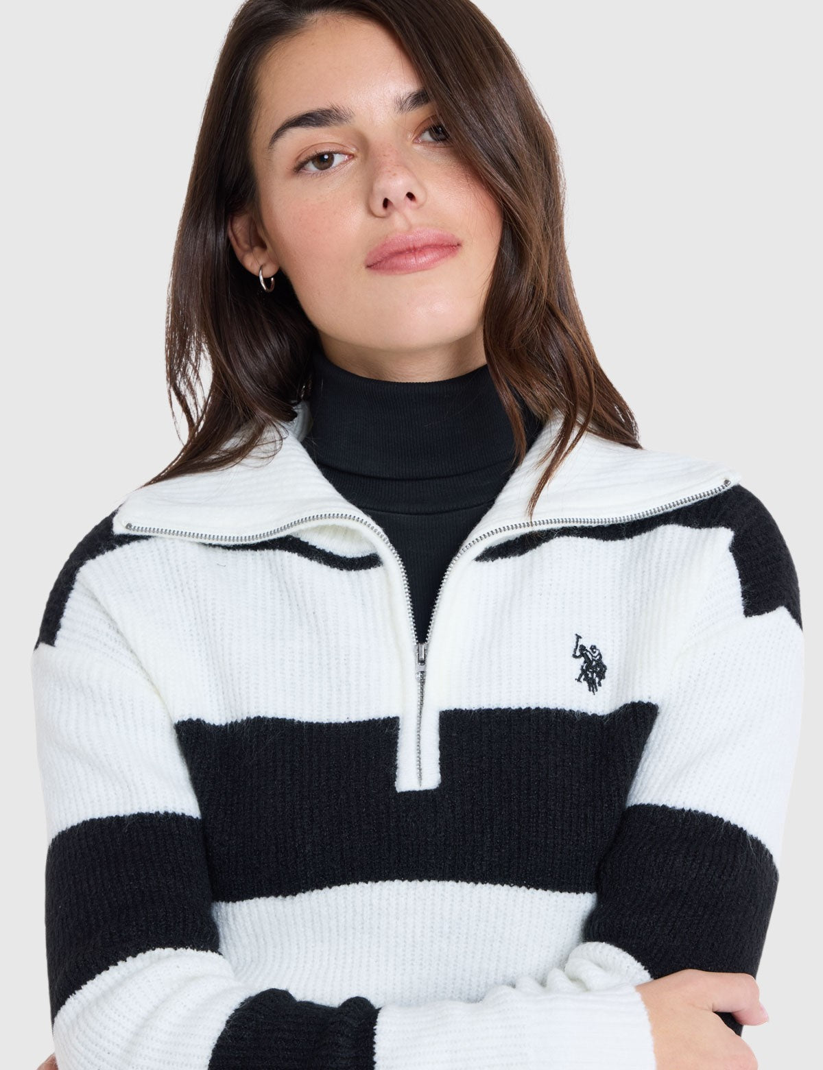 US.POLO.ASSN 1/2 ZIP RUGBY STRIPE SWEATER, 21W0017-EP00A