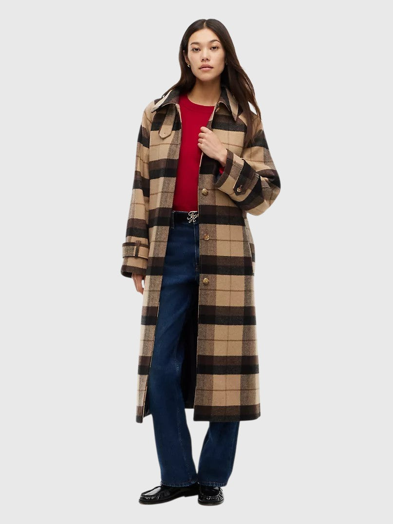 TOMMY HILFIGER New
Plaid Wool-Blend Belted Car Coat,XW09419-AB3
