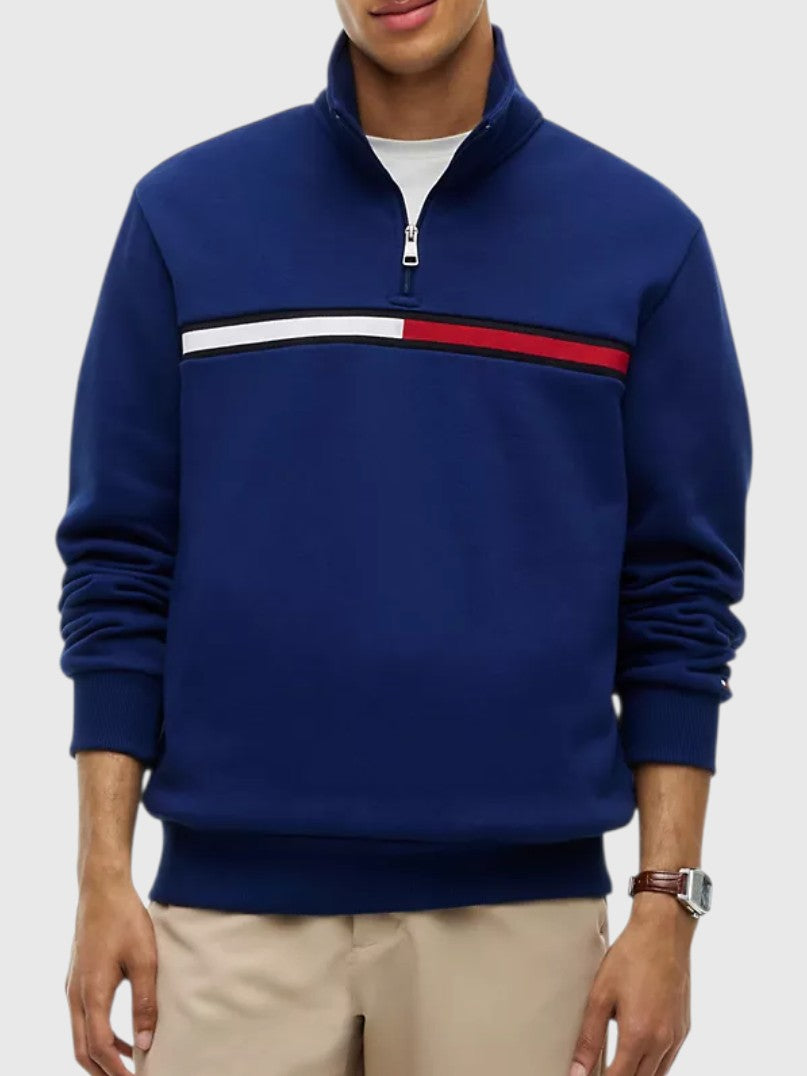 TOMMY HILFIGER Flag Stripe Logo Quarter-Zip Sweatshirt , XM08960-P61