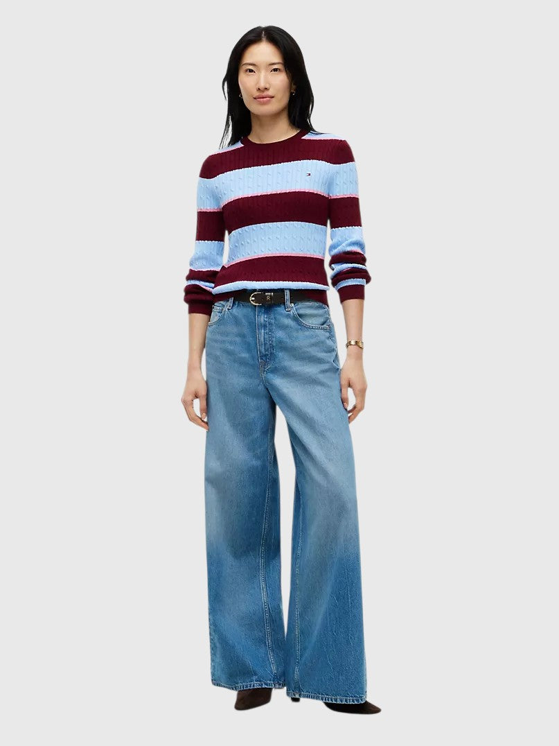 TOMMY HILFIGER Rugby Stripe Cable Knit Sweater,XW08906-YCF