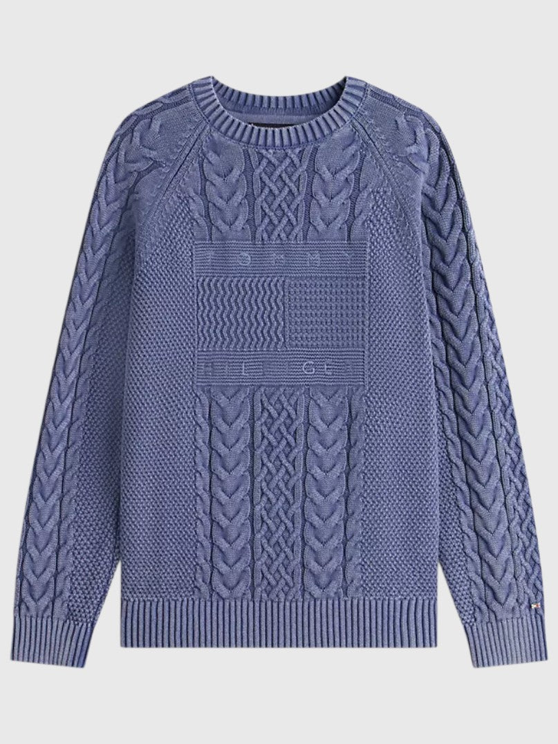 TOMMY HILFIGER Indigo Flag Logo Cable Knit Sweater,XM07586-C9T